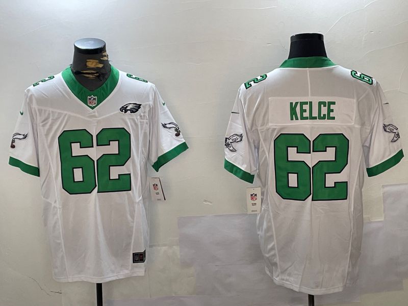 Men Philadelphia Eagles #62 Kelce White Three generation 2024 Nike Limited NFL Jersey style 2->philadelphia eagles->NFL Jersey